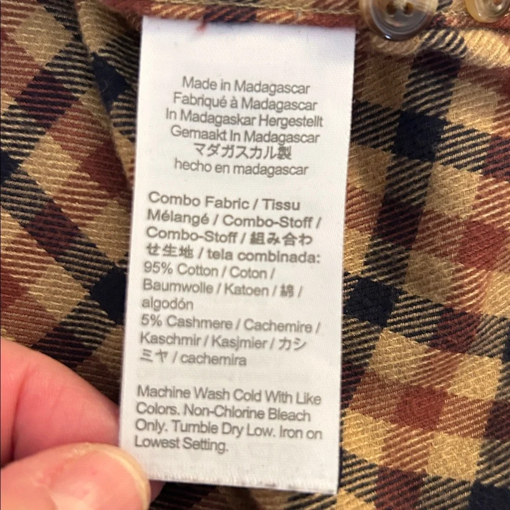 J. Crew Men's Cashmere Blend Slim Brown Black Checked Button Down Shirt Size Med